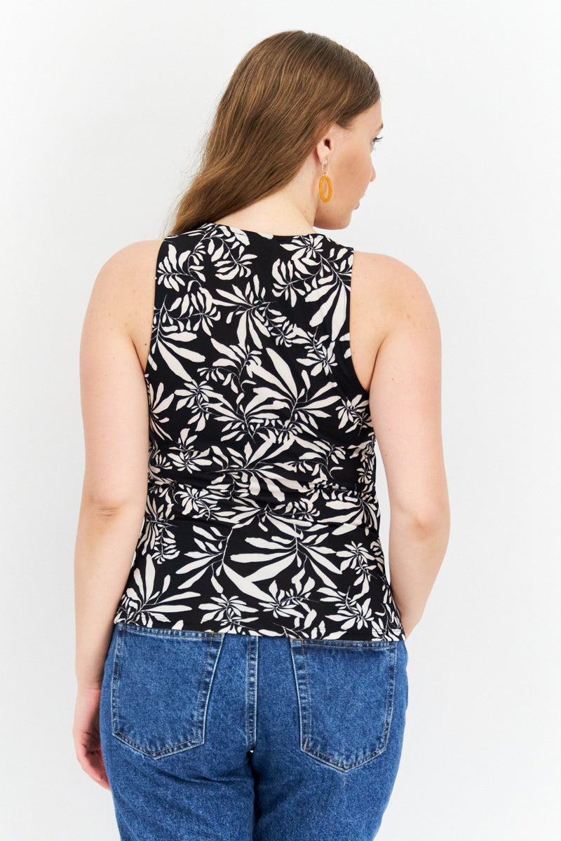 INC Women Round Neck Sleeveless Floral Print Top, Black - Image 4